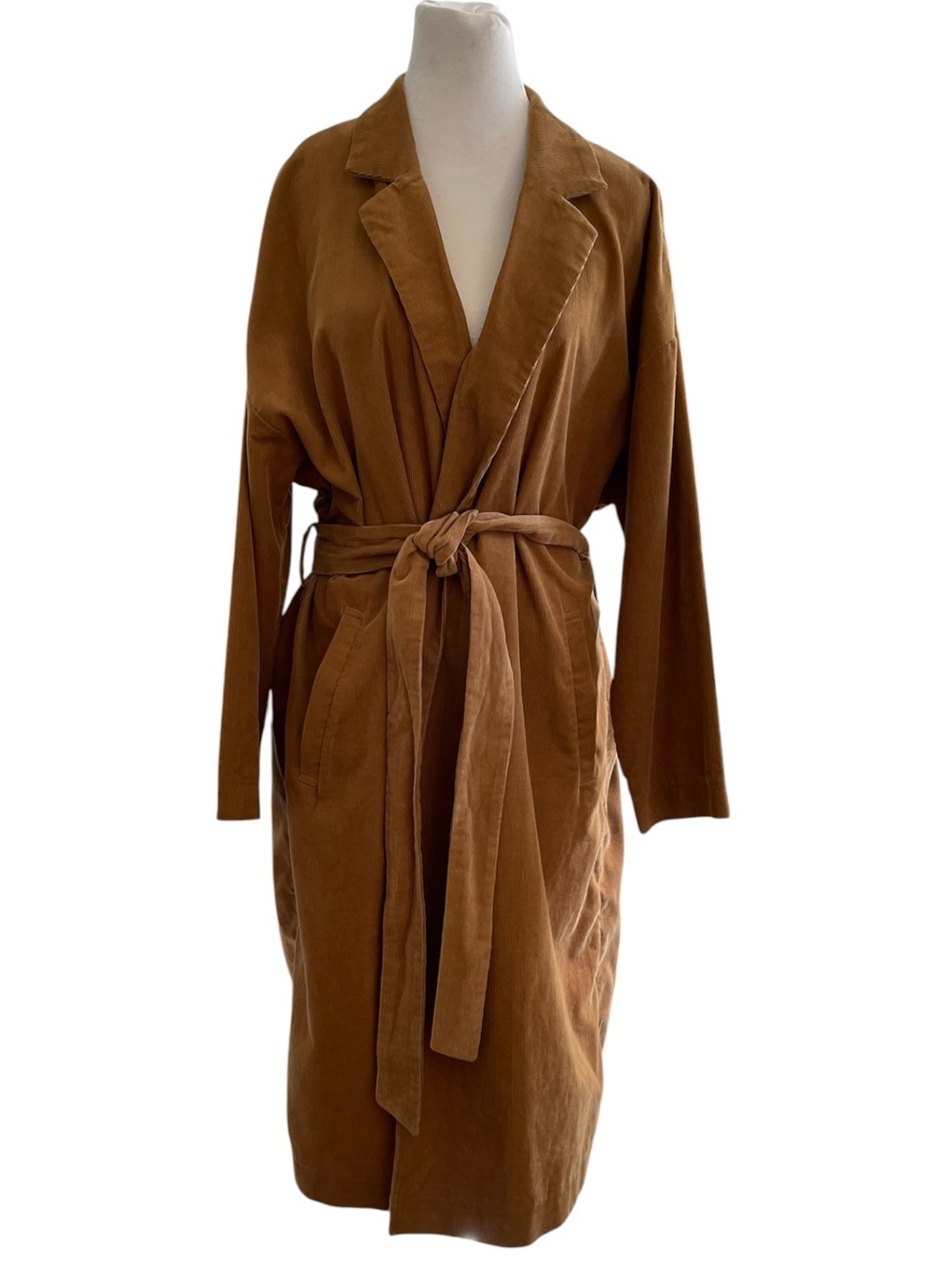 LOWRYS FARM Medium Caramel Fine Corduroy Belted Duster Coat L / XL - Picture 2 of 11